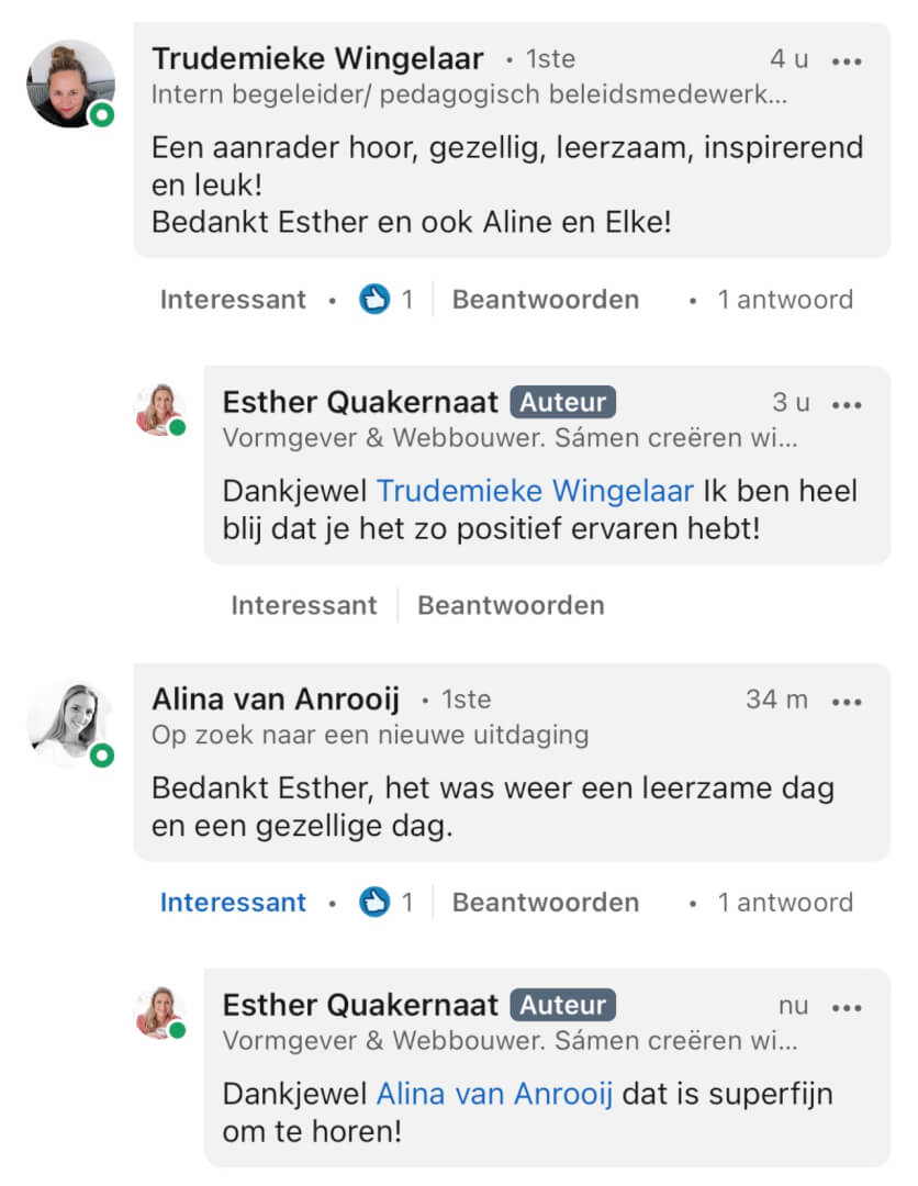 Linkedin reacties eerste keer samenwerkingsdag